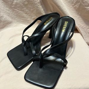 Shein Black Square Toe Strap Heels